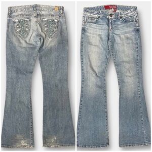 Guess Vintage Daredevil Flare Jeans Embroidery Size 29